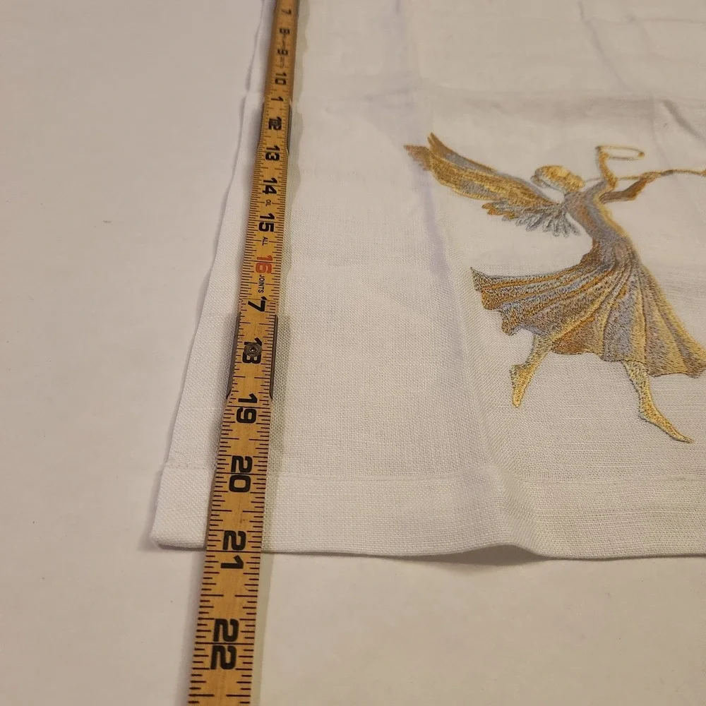Anali Embroidered Linen Set of 2 Gold Silver Angels Trumpet White